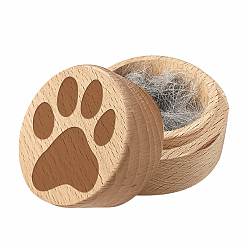 Paw Print 1коробки для хранения шерсти домашних животных из поликарбоната и бука с гравировкой, круглые деревянные мемориальные футляры из меха домашних животных с бархатными мешочками на завязках из поликарбоната, деревесиные, отпечаток лапы, 1 см