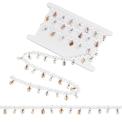 Белый 2ярды хлопковой кружевной отделки, с подвесками из натуральных ракушек, белые, 3/8 дюйм (10 мм)