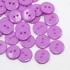 Violet Two-hole Buttons for DIY Making, Resin Button, Flat Round, Violet, about 15mm in diameter, hole: 2mm, about 400pcs/bag