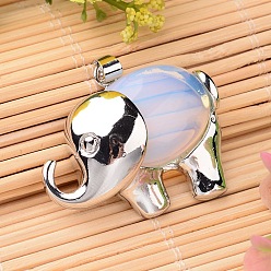 Опал Opalite подвески, с латунной фурнитурой платинового цвета, слон, 29x38x10 мм, отверстие : 5x3.5 мм