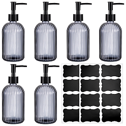 Gray 6Pcs Glass Press Pump Bottles, with Pump, 2 Sheets PVC Chalkboard Labels Blank Stickers