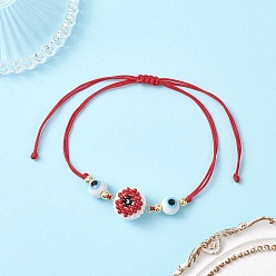 Красный Регулируемые браслеты из стеклянных бусин, злые глаза, с нейлоновой нитью, красные, внутренний диаметр: 3-1/2 дюйм (9.05 см)