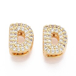 Letter D Латунные микропаве из прозрачного кубического циркония, буквы, без никеля , Буква D, 9.5x7.5x5 мм, отверстие : 4 мм