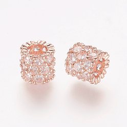 Розовое Золото Латунные микро проложить Цирконий Европейский бисером, бусины с большим отверстием, колонка, розовое золото , 8x7.5 мм, отверстие : 4.5 мм