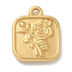 Настоящее золото 18K Ионное покрытие (ip) 304 подвески из нержавеющей стали, квадрат с цветочным шармом, реальный 18 k позолоченный, 18.5x15x2.5 мм, отверстие : 1.6 мм
