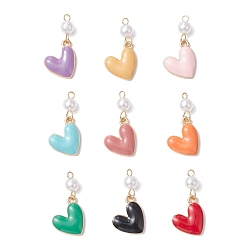 (52) Непрозрачная лаванда Подвески из эмали и сплава, с абс пластмассовыми жемчужными бисером, сердце, разноцветные, 27x13.5x6 мм, отверстие : 1.8 мм