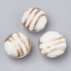 Белый Бусины ручной работы бусины золотого песка, плоско-круглые, белые, 19~20x20~20.5x10~11 мм, отверстие : 1~1.5 мм