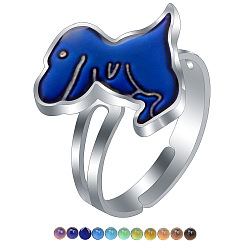 Платина Регулируемые кольца для пальцев из сплава для девочек, изменение цвета при измерении температуры, динозавр, с эпоксидной смолой, платина, внутренний диаметр: 16~19 мм