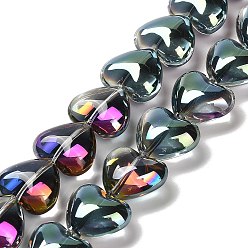 Темно-Розовый Стеклянные бусины с гальваническим покрытием , сердце, темно-розовыми, 12.2x15x8 мм, отверстие : 1 мм, около 50 шт / нитка, 23.62'' (60 см)