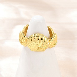 Shell Shape Латунные кольца-манжеты для женщин, без кадмия и без свинца, стойки покрытие, долговечный, реальный 18 k позолоченный, формы раковины, 11 мм, внутренний диаметр: регулируемый