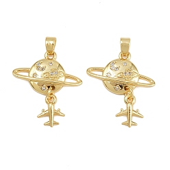 Настоящее золото 16K Латунные микро проложить кубического циркония подвески, самолет с землей, реальный 16 k позолоченный, 23.5x21.5x3 мм, отверстие : 4.5x2.5 мм