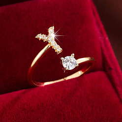 Letter Y Латунные микро проложить манжеты кольца кубического циркония, Письмо Y, 12x8 мм