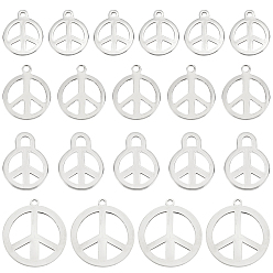 Нержавеющая Сталь Цвет 80 шт 4 стиль 201 подвески из нержавеющей стали, знак мира, цвет нержавеющей стали, 17x14x0.7 мм, отверстие : 1.6 мм, 20 шт / стиль