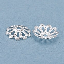 Серебро Латунные многолепестковые колпачки для бусинок, долговечный, цветок, серебряные, 8.5x2 мм, отверстие : 1.2 мм
