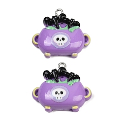 Средняя Орхидея Подвески из непрозрачной смолы на Хэллоуин, котел ведьмы чайник, с железной платиной петлей, средне орхидеи, 24.5x28x8 мм, отверстие : 2 мм