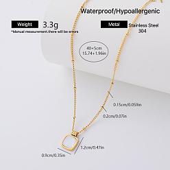 Square European Style 304 Stainless Steel Pendant Necklaces for Women, Golden, Square, 15.75 inch(40cm)