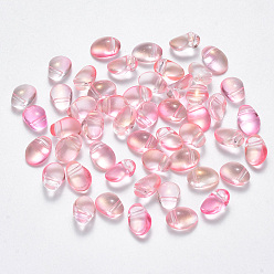 Pearl Pink Transparent Spray Painted Glass Charms, with Glitter Powder, Oval, Pearl Pink, 8.5x6x4.5mm, Hole: 1mm