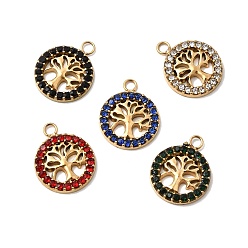 (52) Непрозрачная лаванда 304 подвески из нержавеющей стали с микропаве из стразов, древо жизни прелести, ионное покрытие (ip), реальный 18 k позолоченный, разноцветные, 15.5x12.5x2 мм, отверстие : 1.8 мм