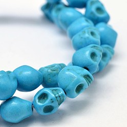 Deep Sky Blue Dyed Synthetic Turquoise Bead Strands, Skull, Deep Sky Blue, 8x6x7mm, Hole: 1mm, about 48~49pcs/strand, 15.3~15.5 inch