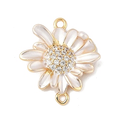 Настоящее золото 18K Подвески-коннекторы из цветочной латуни с микропаве из прозрачного кубического циркония, без кадмия, без никеля и без свинца, матовый стиль, белой эмалью, реальный 18 k позолоченный, 18x16x4.5 мм, отверстие : 1.2 мм