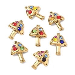 Настоящее золото 18K 304 из нержавеющей стали горный хрусталь подвески, грибные прелести, ионное покрытие (ip), реальный 18 k позолоченный, 23.5x17.5x5 мм, отверстие : 1.2 мм