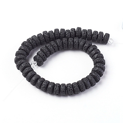 Black Natural Lava Rock Beads Strands, Dyed, Flat Round/Disc, Black, 8~8.5x3~4mm, Hole: 2mm, about 62 pcs/Strand, 7.87 inch(20 cm)
