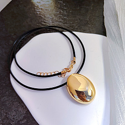 Золотой Овальный кулон из сплава, черный вощеный шнур, ожерелье для женщин, золотые, 15.75 дюйм (40 см), Кулон : 30x24 мм