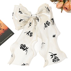 Бежевый Тканевые заколки с длинным бантом и розой, аксессуары для волос для женщин и девочек, бежевые, 290x165 мм