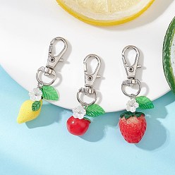 Mixed Shapes Подвесные украшения из фруктовой смолы и акрила, с сплава шарнирного когтя омара застежками, разнообразные, 50.5~60 мм, 3 шт / комплект