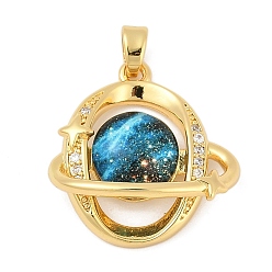 Planet Латунный микропаве, прозрачный кубический цирконий со стеклянными подвесками, без кадмия и без свинца, реальный 18 k позолоченный, планета, 22.5x21.5x7 мм, отверстие : 4.5x2.5 мм