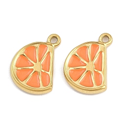 Оранжевый 304 нержавеющей стальной эмали подвески, ионное покрытие, золотые, оранжевые, 15x11.5x2 мм, отверстие : 1.4 мм