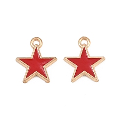 Rot Legierung mit Emaille-Anhängern, Sterne-Charme, Licht Gold, rot, 14x12x2 mm, Bohrung: 1.3 mm