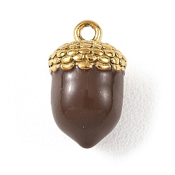 Coconut Brown 304 Stainless Steel Enamel Pendants, Pine Cone Charms, Golden, Coconut Brown, 16x9.5mm, Hole: 1.7mm