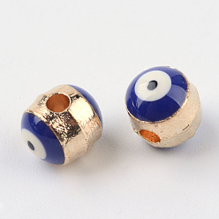 Bleu Des perles d'émail en alliage, colonne avec motif de mauvais oeil, bleu, 6.5x6mm, Trou: 1.5mm