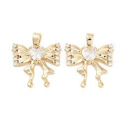 Real 18K Gold Plated Brass Micro Pave Cubic Zirconia Pendants, Bowknot Charms, Cadmium Free & Nickel Free & Lead Free, Real 18K Gold Plated, 17x17.5x3.5mm, Hole: 2.8x4.2mm