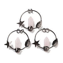 Розовый Кварц Большие подвески с ограненными заостренными пулями из натурального розового кварца, подвески из латуни со звездой, луной и прыгающими кольцами, Красная медь, 47~49x52.5x9.5~10 мм, отверстие : 6.6 мм