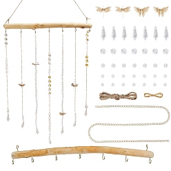 (52) Непрозрачная лаванда Наборы для самостоятельного изготовления настенных украшений, включая крючок для ветки из коряги, держатель для веток, латунный кулон, цепочка и соединительное кольцо, медный провод, акриловые бусины и звенья, разноцветные, 407x62x30 мм