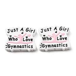Белый Силиконовые декоративные бусины на спортивную тематику, девушка и слово просто девушка, которая любит гимнастику, белые, 23.5x30x7 мм, отверстие : 3 мм