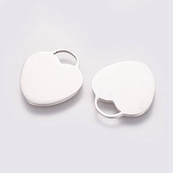Stainless Steel Color Stainless Steel Pendants, Stamping Blank Tag, Heart, Stainless Steel Color, 19x17x1mm, Hole: 4mm