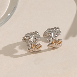 Stainless Steel Color 304 Stainless Steel Cuff Earrings for Women, Flower, Stainless Steel Color, 11.5x10mm
