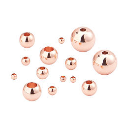 Розовый Позолоченный 96шт 6 стиль круглые латунные бусины, без свинца, без никеля и без кадмия, Настоящее розовое золото покрыто, 2~8 мм, отверстие : 0.8~3 мм, 16 шт / стиль