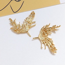 Golden Brass Micro Pave Clear Cubic Zirconia Wing Pins, for Baroque Pearl Making, Golden, 30x23mm