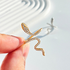 Золотой Кольца-манжеты из змеиной латуни с микропаве из кубического циркония, открытые кольца для женщин, золотые, внутренний диаметр: 18 мм