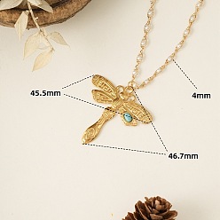 Dragonfly 304 Подвески из нержавеющей стали и синтетической бирюзы для женщин, золотые, стрекоза, 17.72 дюйм (45 см), Кулон : 31x19 мм
