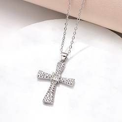 Платина Ожерелье с кулоном из кубического циркония, крестик, платина, 17.72 дюйм (45 см)