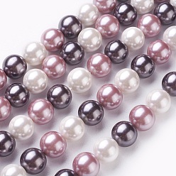 Mixed Color Electroplate Shell Pearl Beads Strands, Round, Mixed Color, 10mm, Hole: 1mm, about 18pcs/strand, 7 inch(17.6cm)