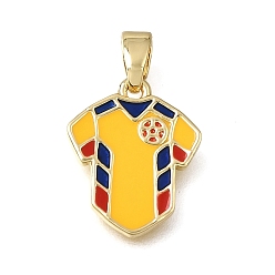 Golden Brass with Yellow Enamel Pendants, Soccer Jersey Charms, Rack Plating, Long-Lasting Plated, Cadmium Free & Lead Free, Golden, 16x13x2mm, Hole: 5x2mm