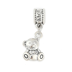 Медведь Подвеска из латуни с покрытием из латуни в европейском стиле, подвески с большими отверстиями в виде животных, без свинца и без кадмия, медведь, 28 мм, отверстие : 4.5 мм