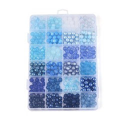 Васильковый 360 шт. 24 Набор цветных гальванических, матовых и имитирующих нефрит стеклянных бусин, круглые, васильковый, 7.5~8.5 мм, отверстие : 1.3~1.9 мм, 15 шт / цвет