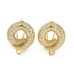 Настоящее золото 18K Серьги-гвоздики из латуни с микро-паве в форме пончика с кубическим цирконием, с горизонтальными петлями, без кадмия и без свинца, реальный 18 k позолоченный, 18.5x15.5 мм, отверстие : 1.6 мм, штифты : 0.8 мм